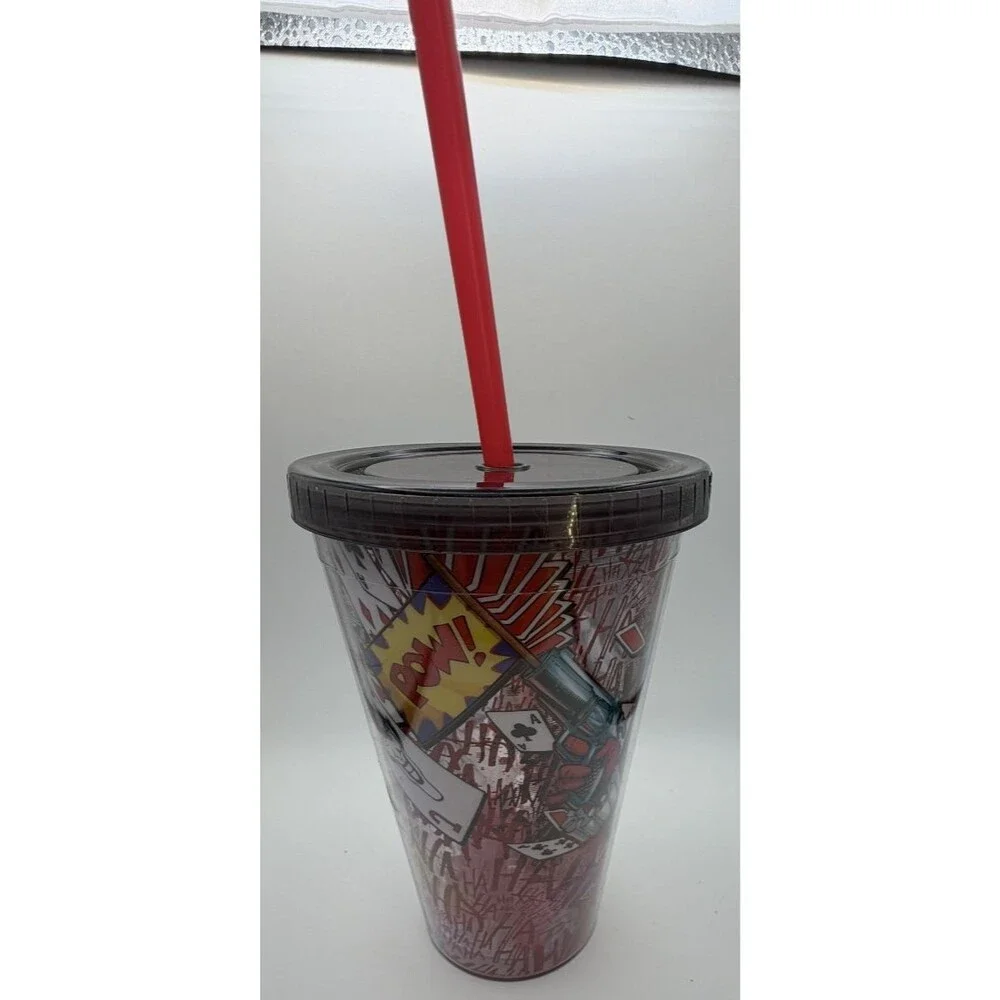 🃏🥤Harley Quinn Cup –NEW (No Tags) w/Lid & Straw–DC Comics Travel Tumbler! 🃏🥤